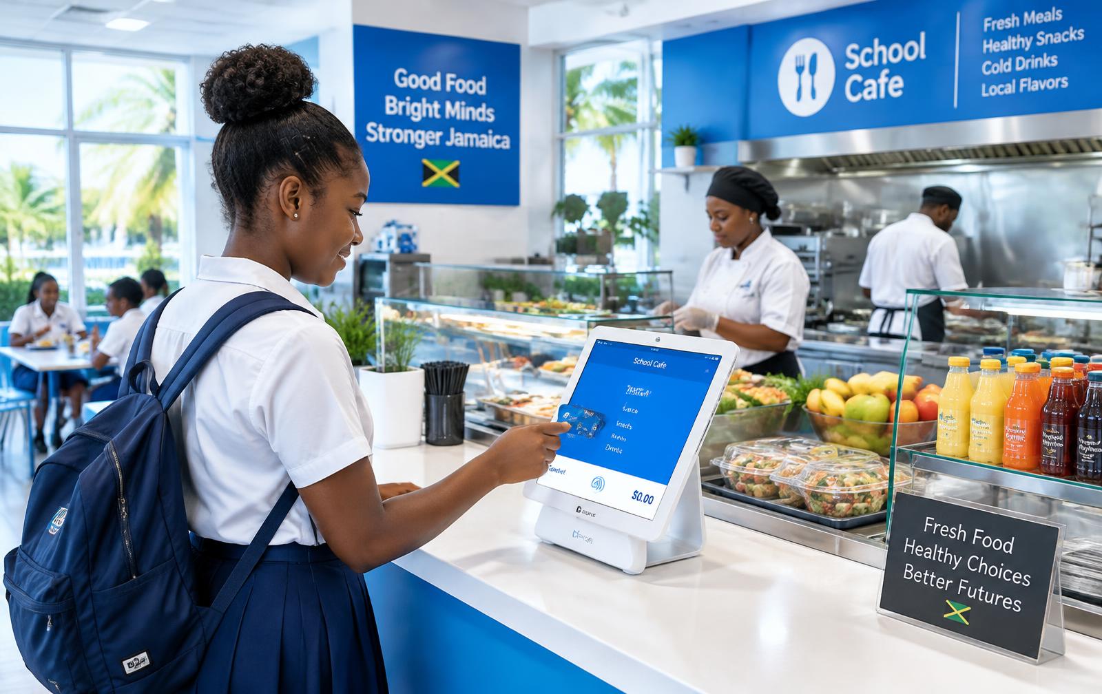 Student paying with a prepaid card at a school cafeteria tablet POS